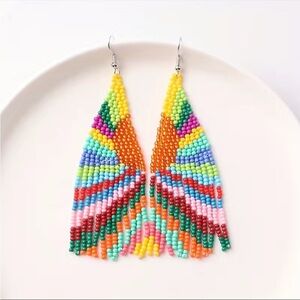 Bohemian Sunset Tassel Drop Beaded Waterfall Earrings